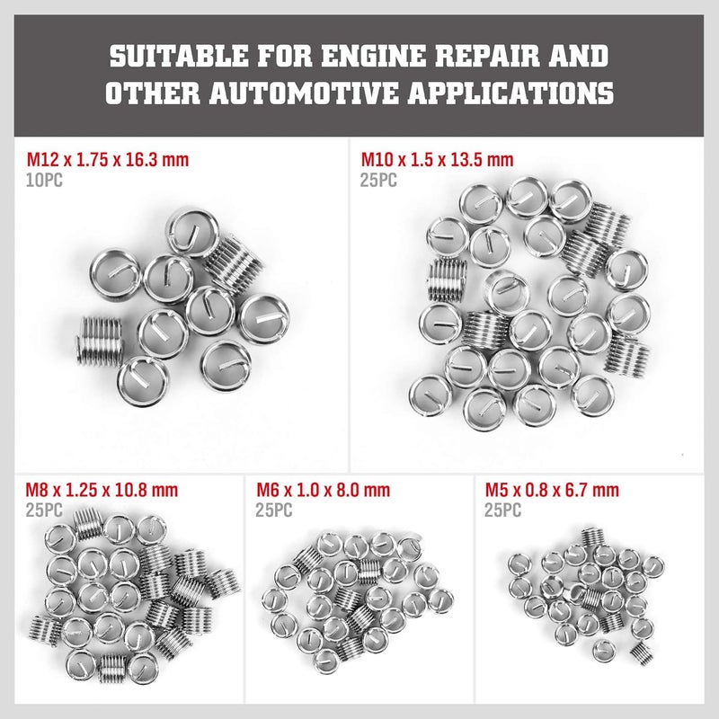SEDY Metric Helicoil Thread Repair Kit: 131-Piece Heli Coil HSS Drills Inserts Taps & Tools M5 M6 M8 M10 M12 Automotive Engine Spark Plug Cylinder Insertion Rethreading Tools Universal Rethread Restorer - Image 5